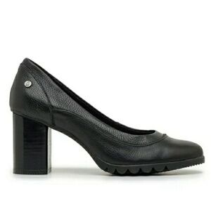 Hush Puppies sz 7.5 Black Leather Spaniel Pumps Block Heels Party Career Work